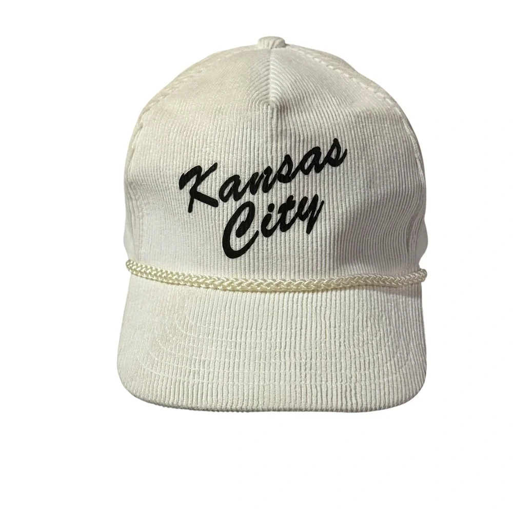 VTG The Sportsman Kansas City Corduroy Rope Trucker Hat Cream White Snapback Cap